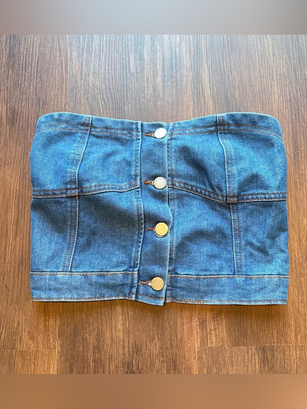 Y2K Denim Strapless Tube Top Western Country Festival Cowgirl Med Downtown Girl